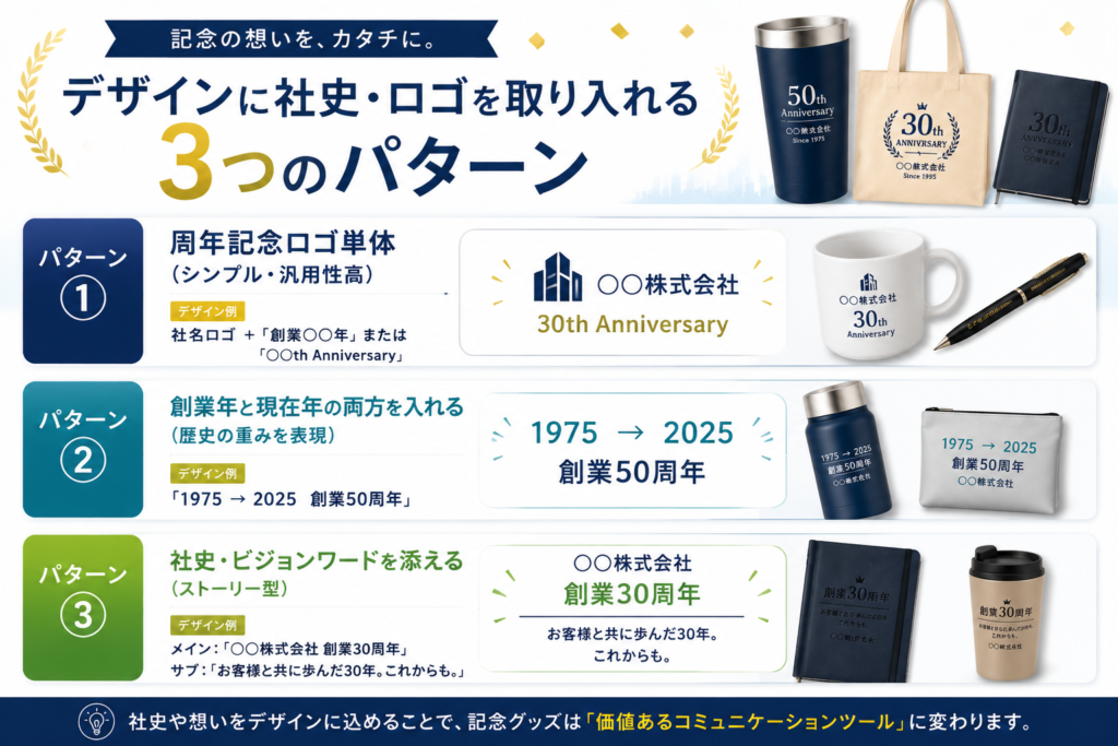 デザインに社史・ロゴを取り入れる3つのパターン